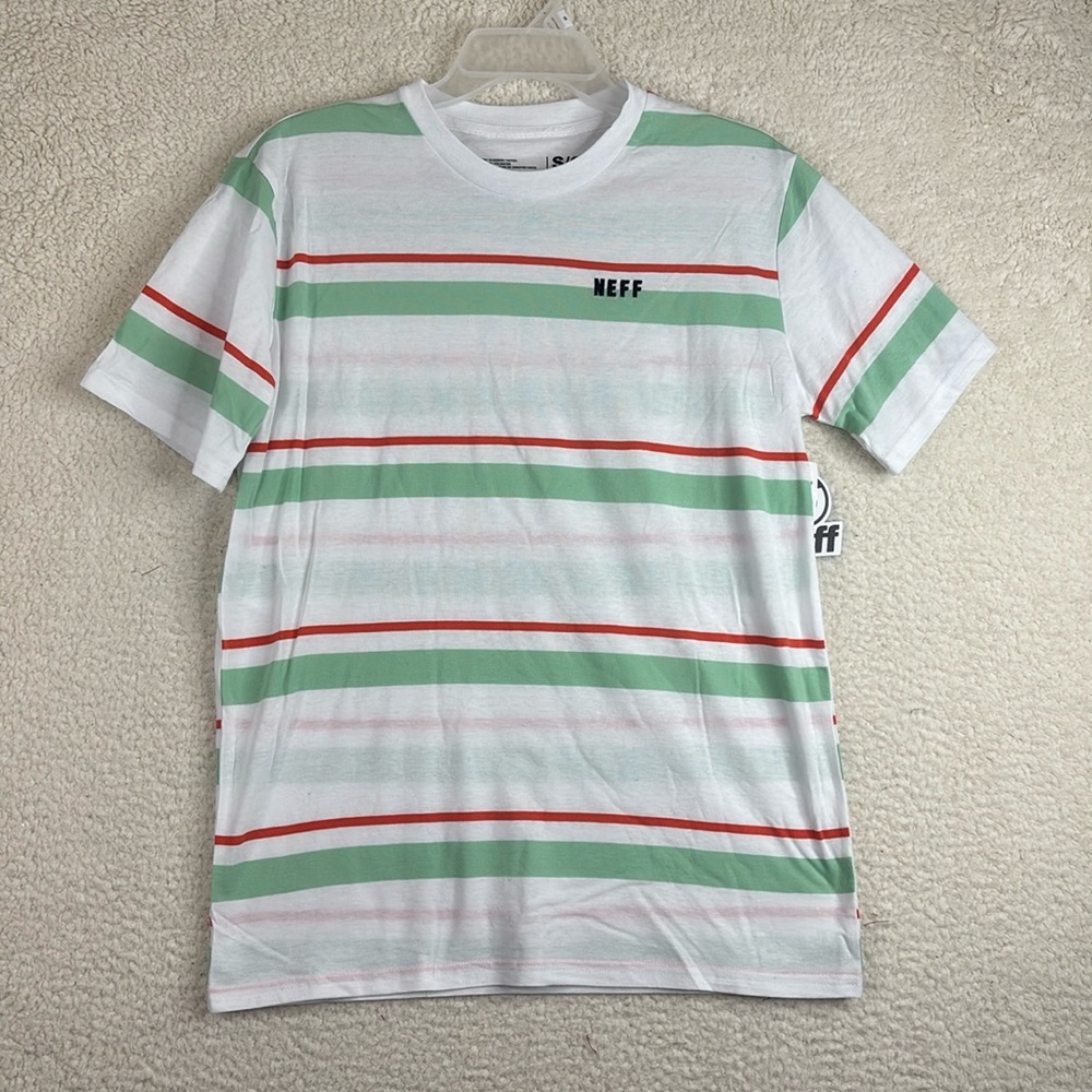 NWT NEFF Men’s Streetwear White Green Striped Tee